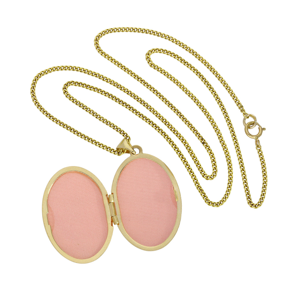 9ct Gold & Diamond Locket with White Gold Swirl Necklace 18 - 20 Inches