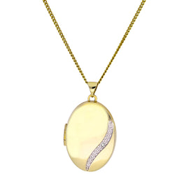 9ct Gold & Diamond Locket with White Gold Swirl Necklace 18 - 20 Inches
