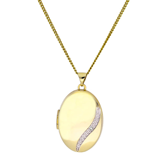 9 Karat Gold & Diamant Medaillon mit Weißgold Wirbel Halskette 16 - 51cm