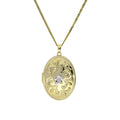 Large 9ct Gold Oval Locket w White Gold Floral Design on Chain 20 - 20 Inches