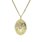 Large 9ct Gold Oval Locket w White Gold Floral Design on Chain 20 - 20 Inches
