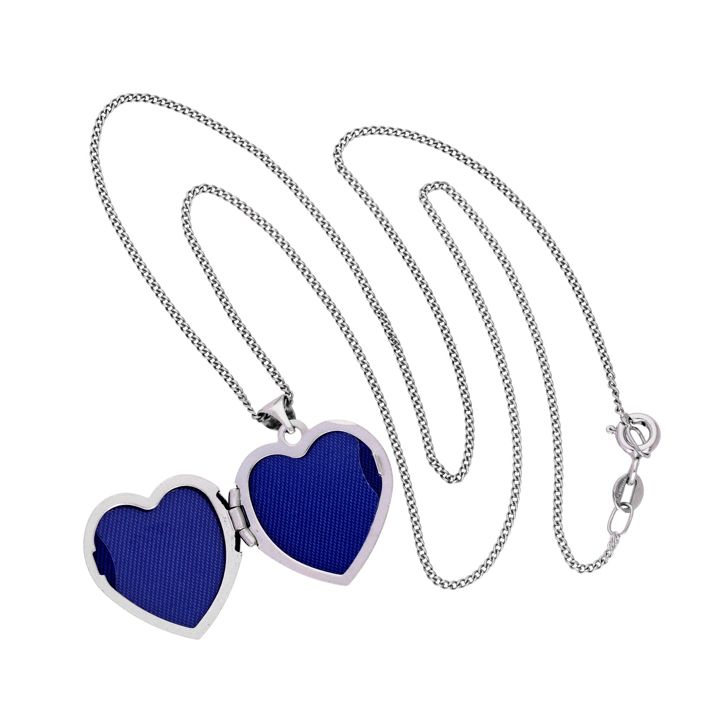 9ct White Gold Heart Love Locket on Chain 16 - 18 Inches