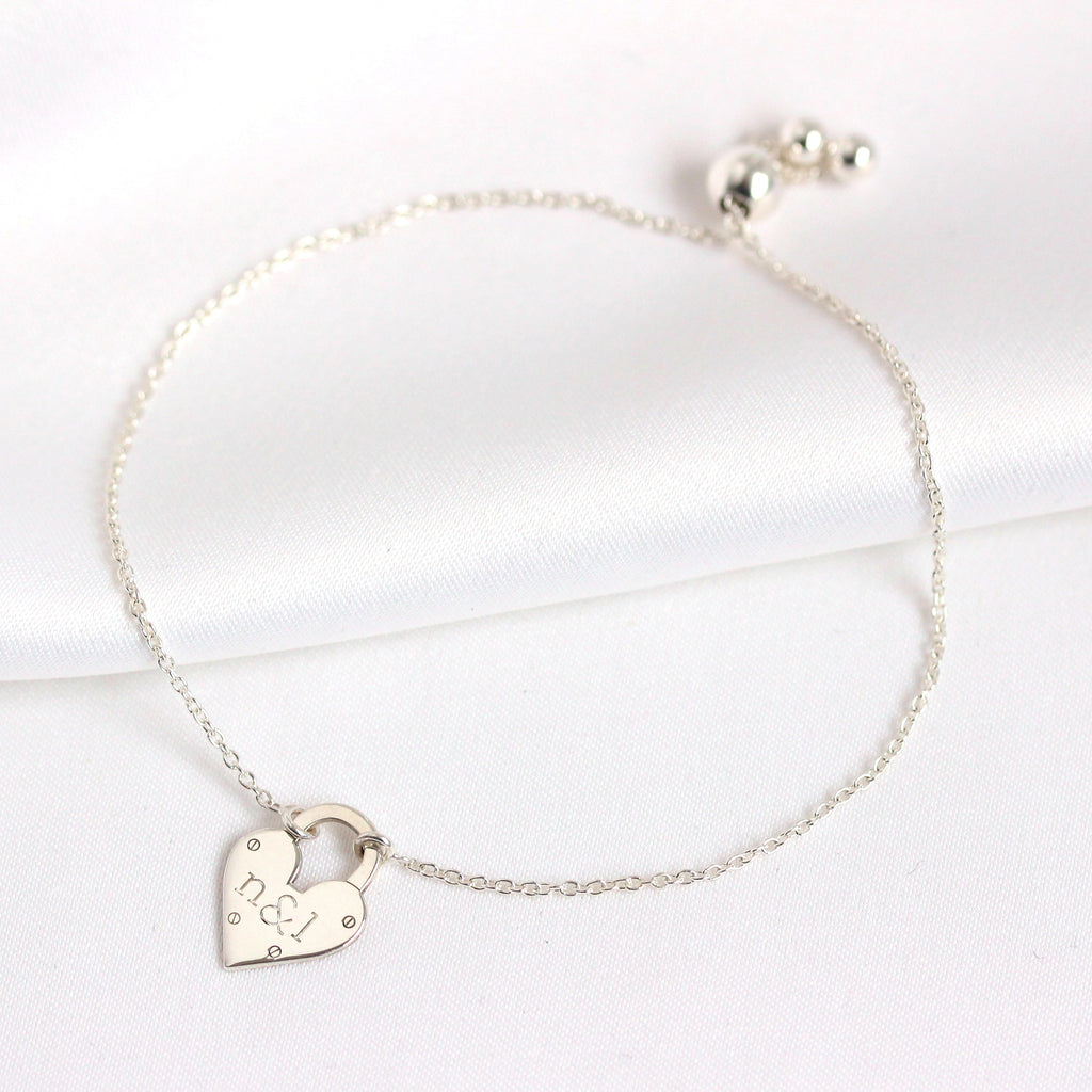 Personalised Sterling Silver Initials Heart Padlock Bracelet