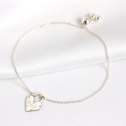 Personalised Sterling Silver Initials Heart Padlock Bracelet