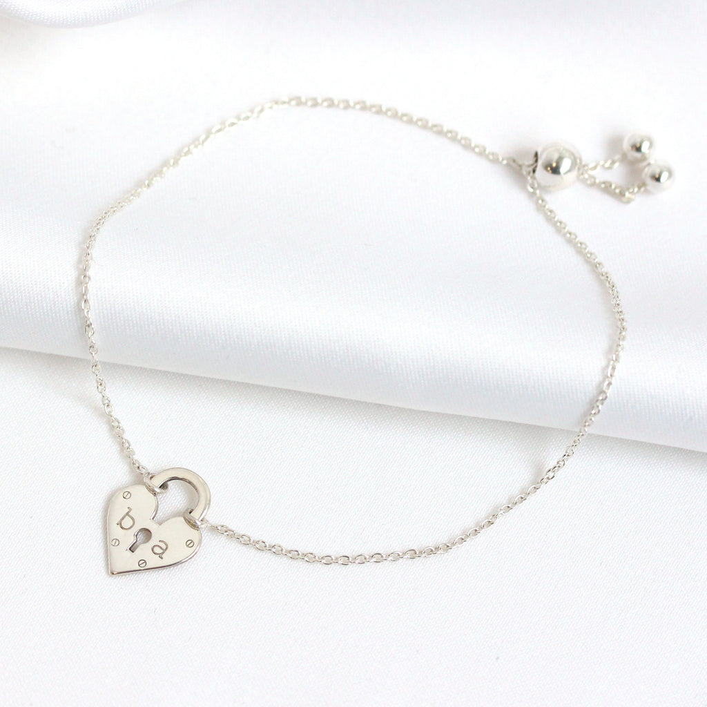 Personalised Sterling Silver Initials Heart Padlock Bracelet