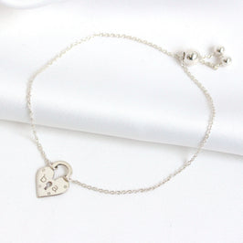 Personalised Sterling Silver Initials Heart Padlock Bracelet