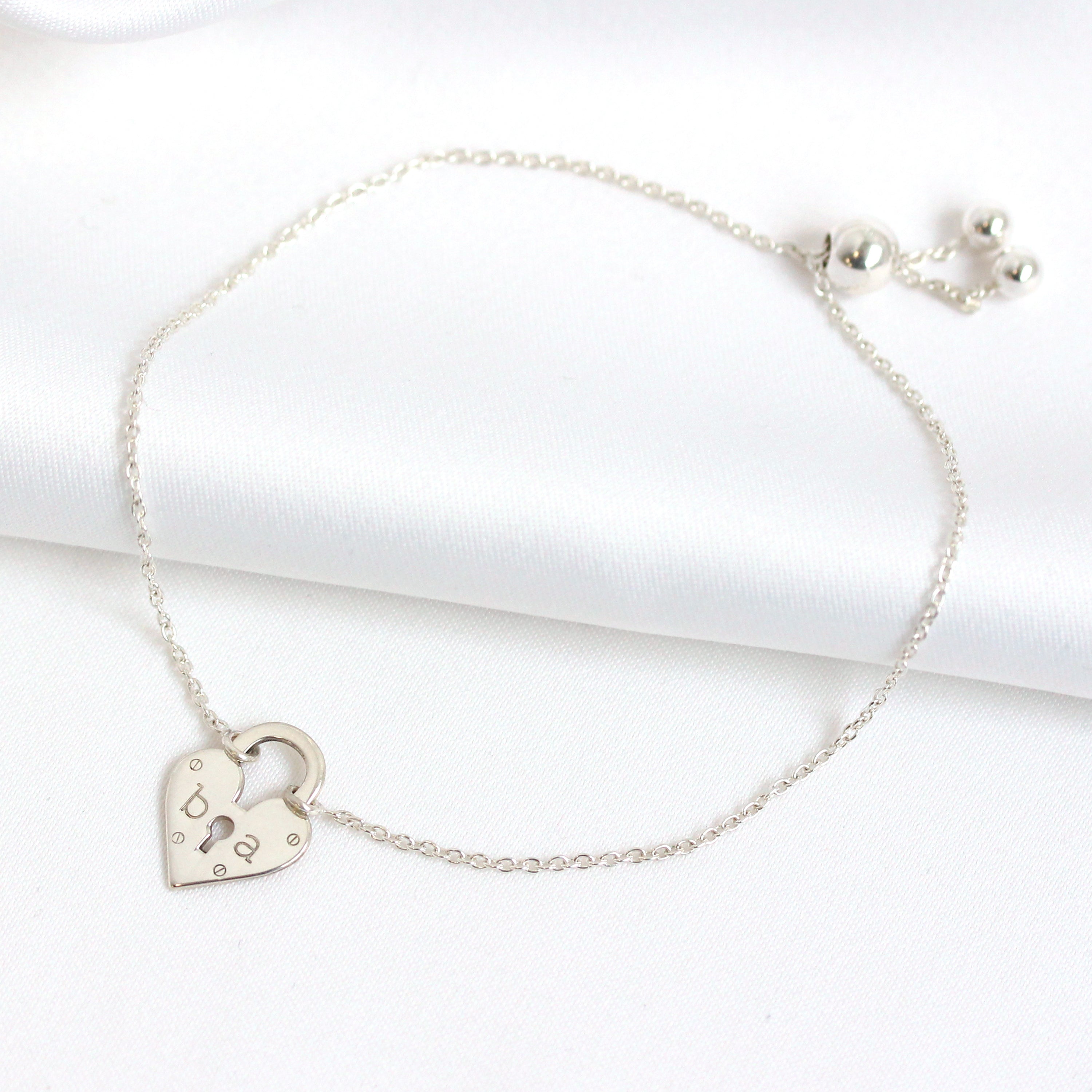 Personalised Sterling Silver Initials Heart Padlock Bracelet
