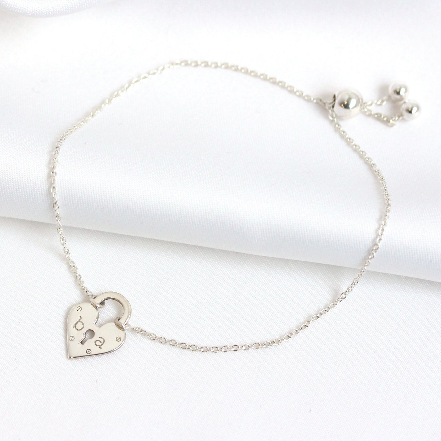 Personalised Sterling Silver Initials Heart Padlock Bracelet