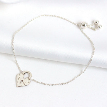 Personalised Sterling Silver Initials Heart Padlock Bracelet