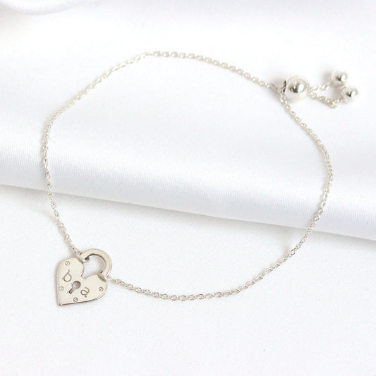 Personalised Sterling Silver Initials Heart Padlock Bracelet