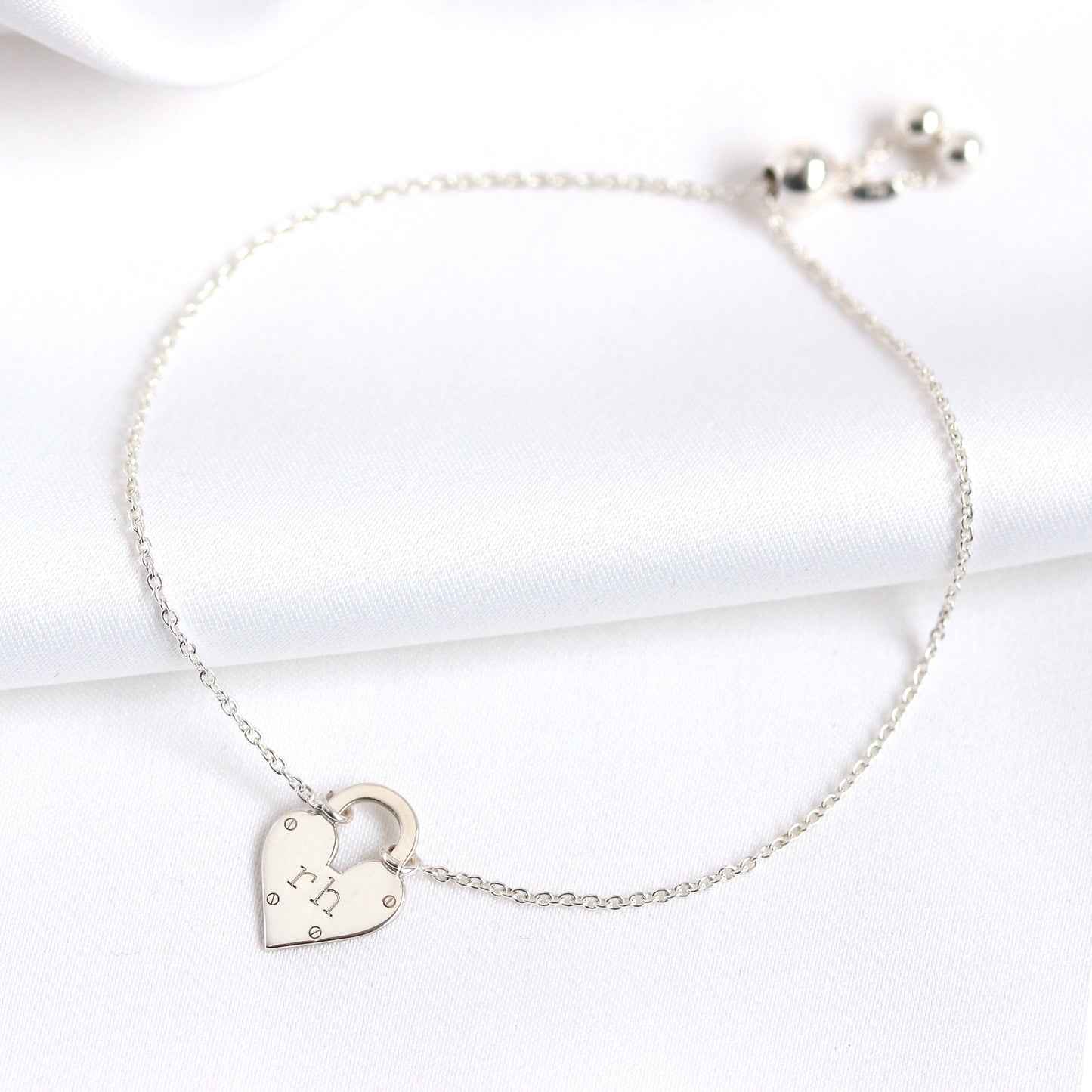 Personalised Sterling Silver Initials Heart Padlock Bracelet