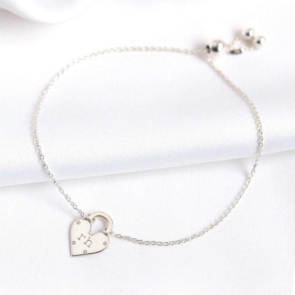Personalised Sterling Silver Initials Heart Padlock Bracelet
