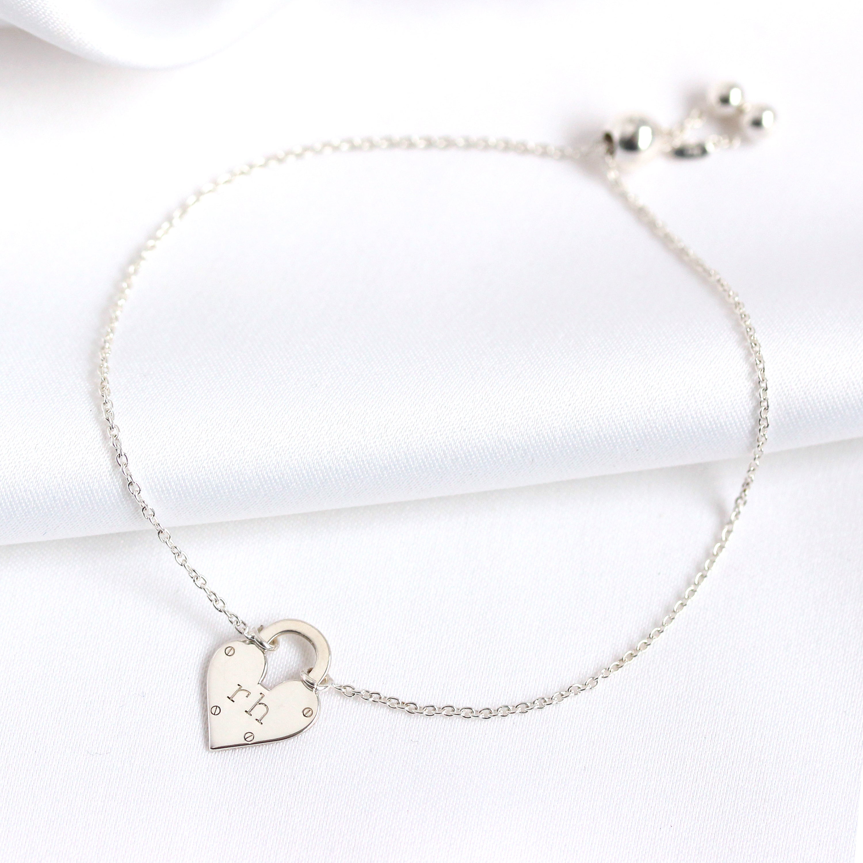Personalised Sterling Silver Initials Heart Padlock Bracelet