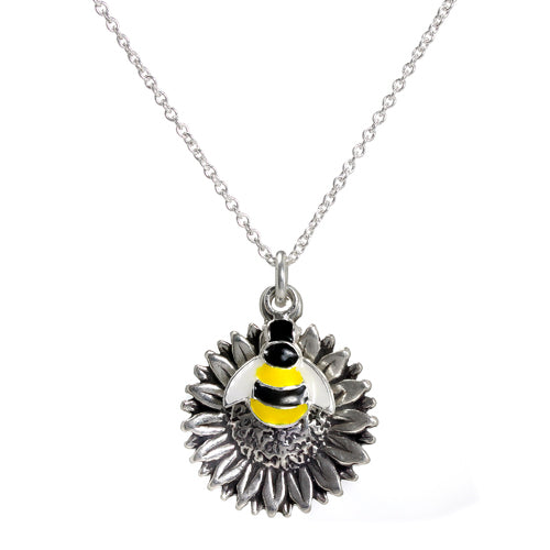 Abella Sterlingsilber Emaille Biene auf Sonnenblume Anhänger Halskette
