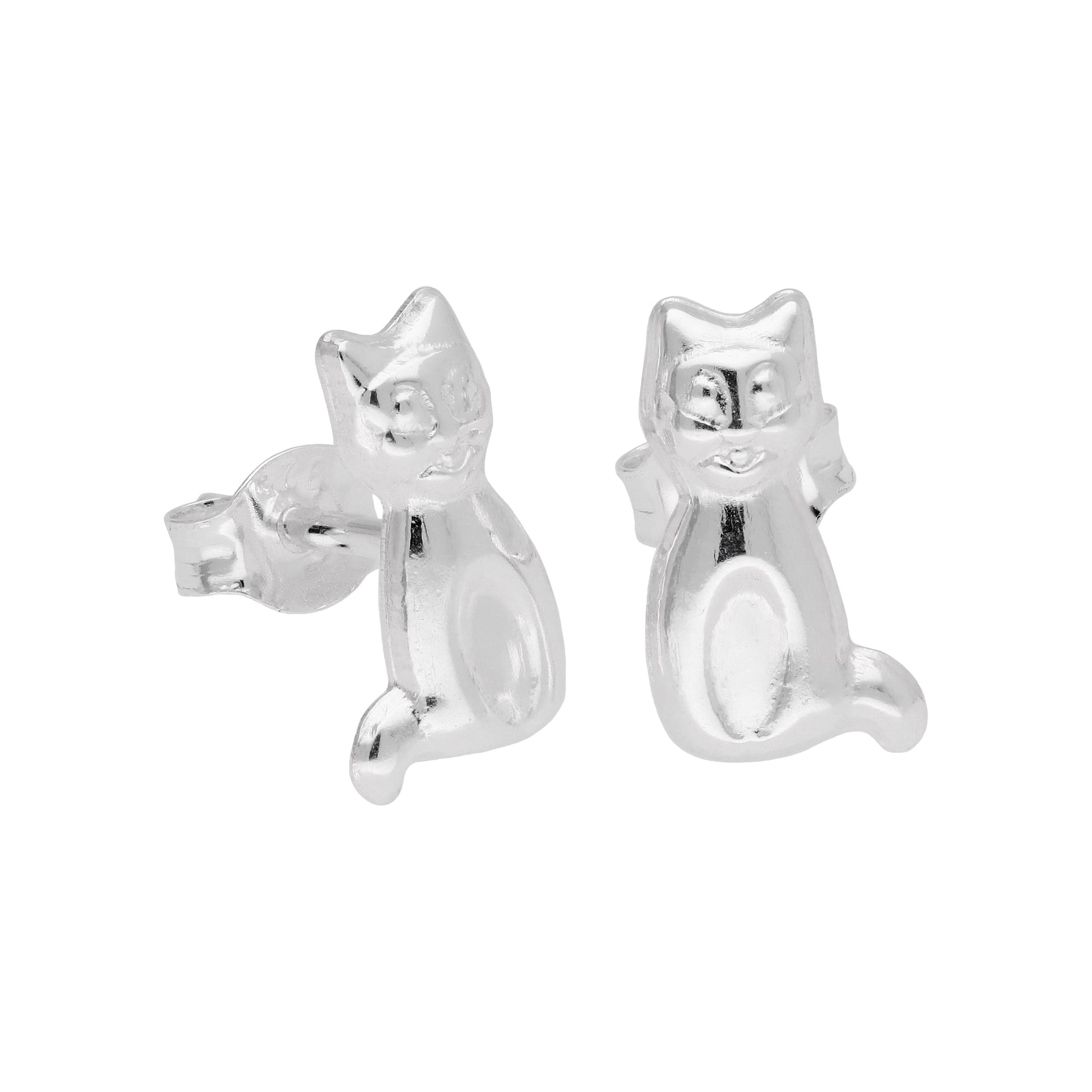 Sterling Silver Sitting Cat Stud Earrings