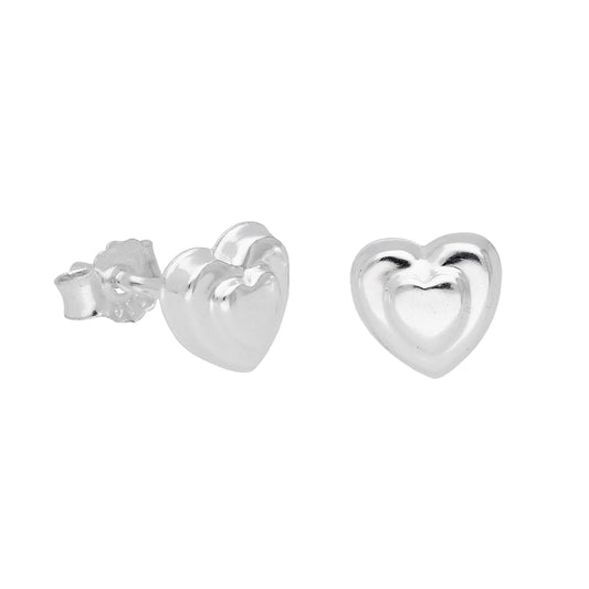 Sterling Silver Raised Heart Stud Earrings