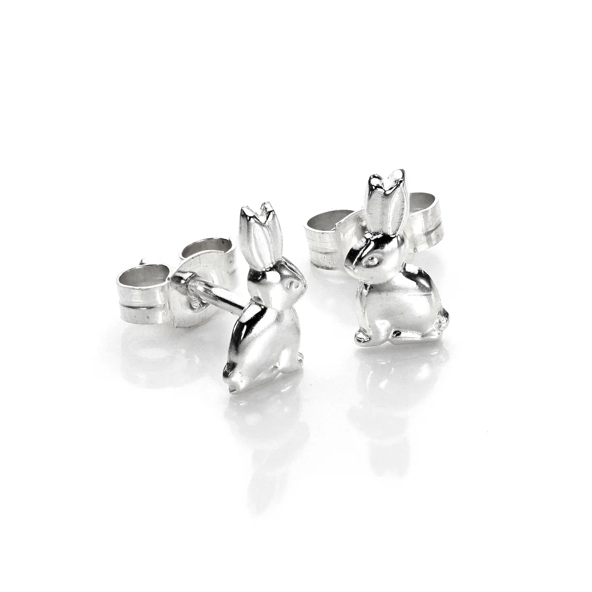 Sterling Silver Sitting Bunny Rabbit Stud Earrings