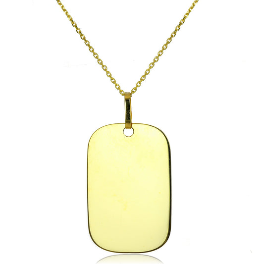 Large 9ct Yellow Gold Engravable Dog Tag Necklace 16 - 20 Inches
