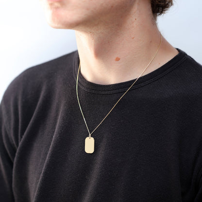 Large 9ct Yellow Gold Engravable Dog Tag Necklace 16 - 20 Inches