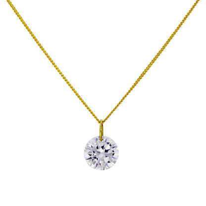 9ct Gold & Large Clear CZ Crystal Pendant Necklace 16 - 20 Inches