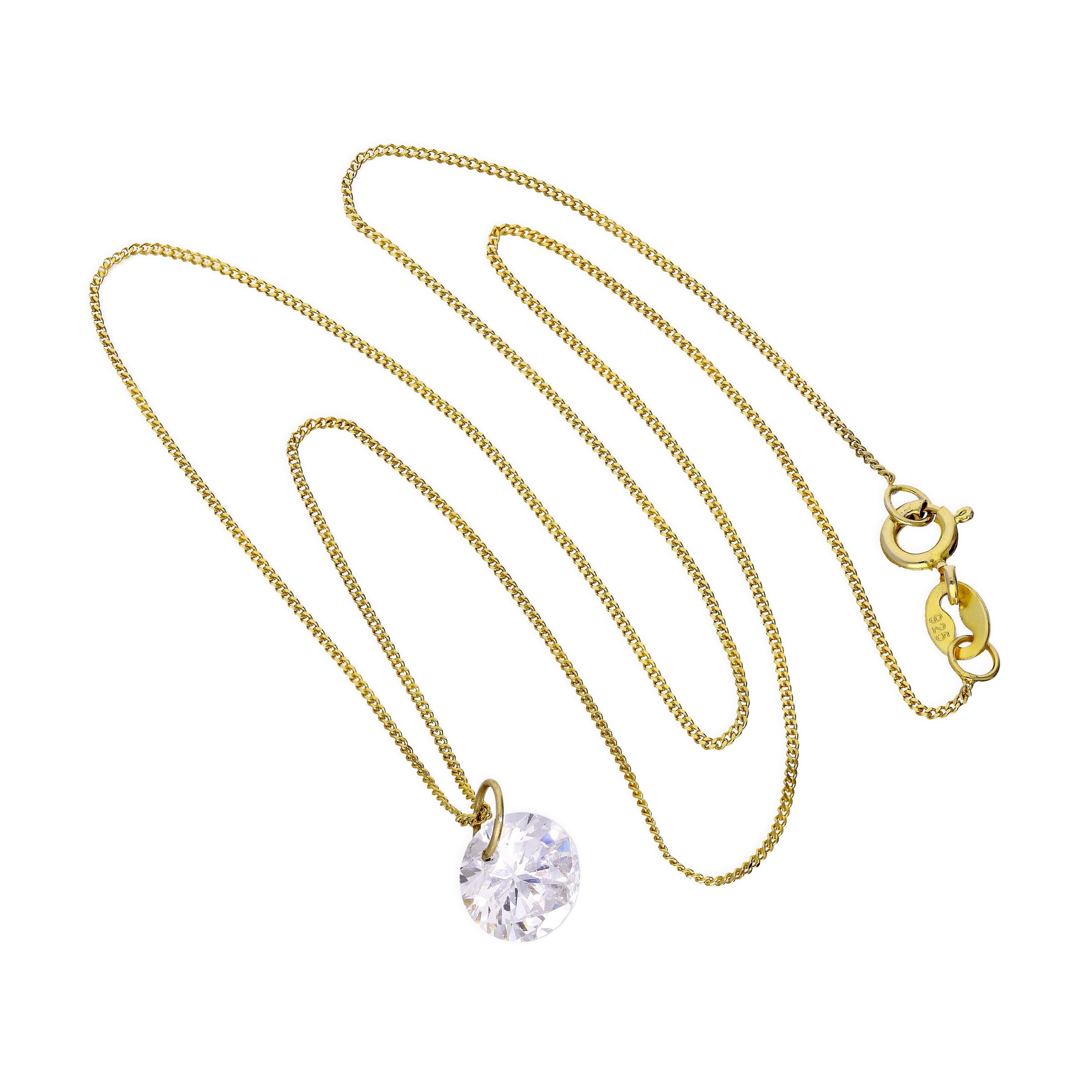9ct Gold & Large Clear CZ Crystal Pendant Necklace 16 - 20 Inches