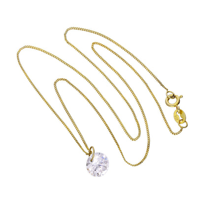 9ct Gold & Large Clear CZ Crystal Pendant Necklace 16 - 20 Inches
