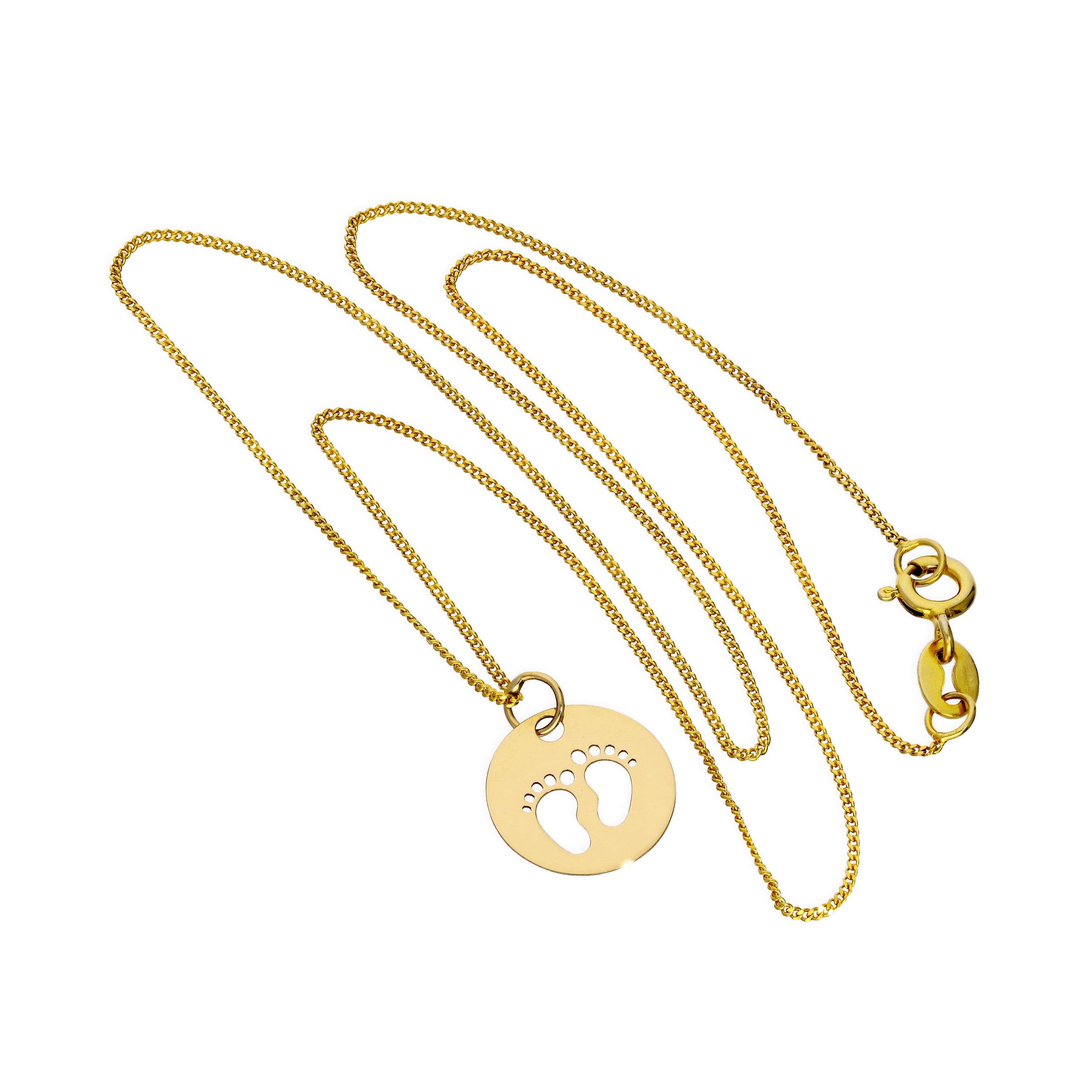 9ct Gold Charm w Cut Out Footprints Pendant Necklace 16 - 20 Inches