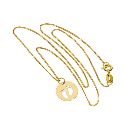 9ct Gold Charm w Cut Out Footprints Pendant Necklace 16 - 20 Inches
