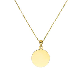 9ct Gold Round Engravable Tag Pendant Necklace 16 - 20 Inches