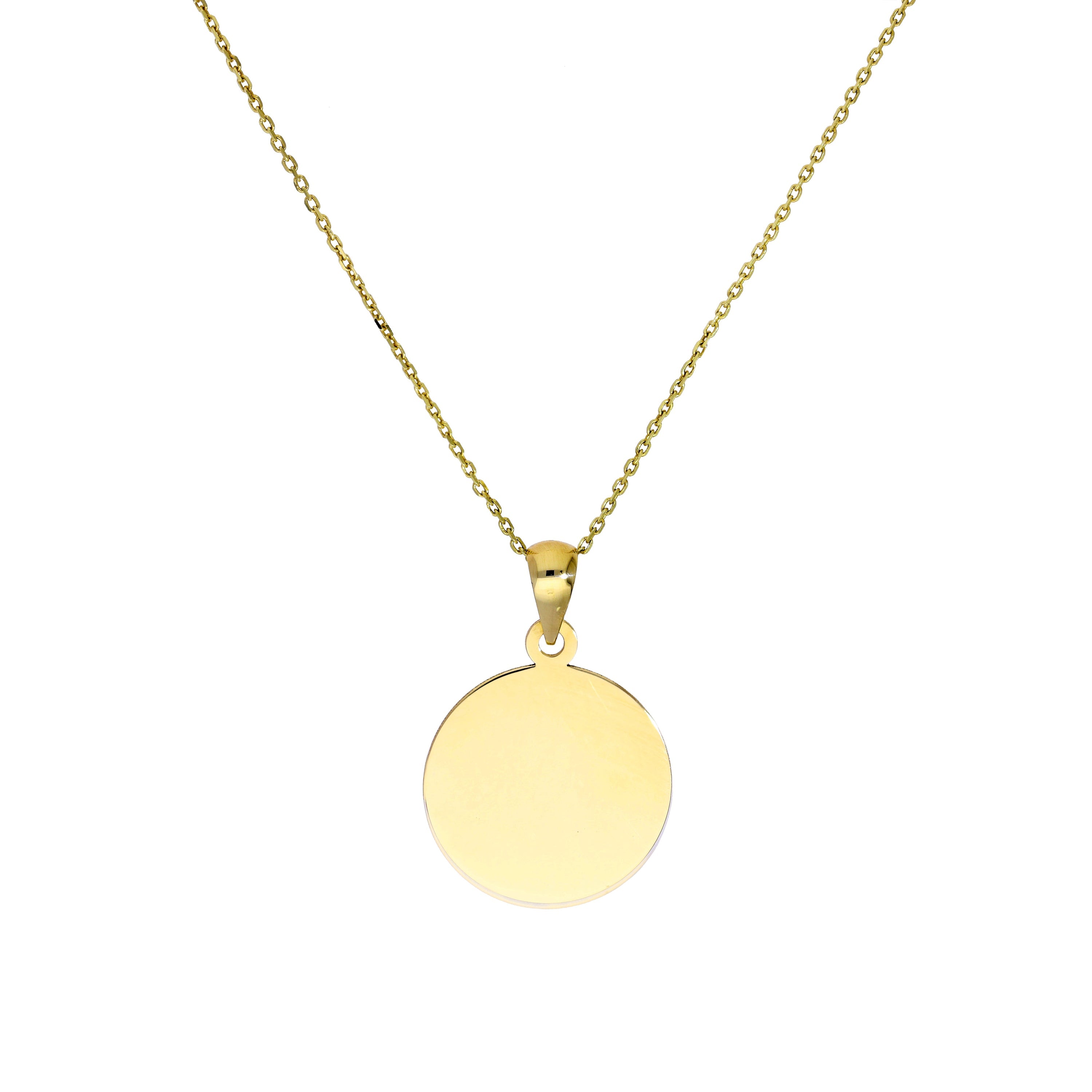 9ct Gold Round Engravable Tag Pendant Necklace 16 - 20 Inches