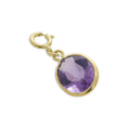 9ct Gold & Amethyst CZ Crystal Oval Clip on Charm
