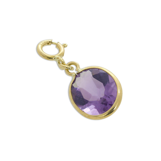 9ct Gold & Amethyst CZ Crystal Oval Clip on Charm