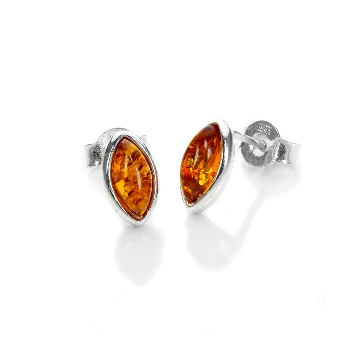 Sterling Silver & Baltic Amber Oval Stud Earrings