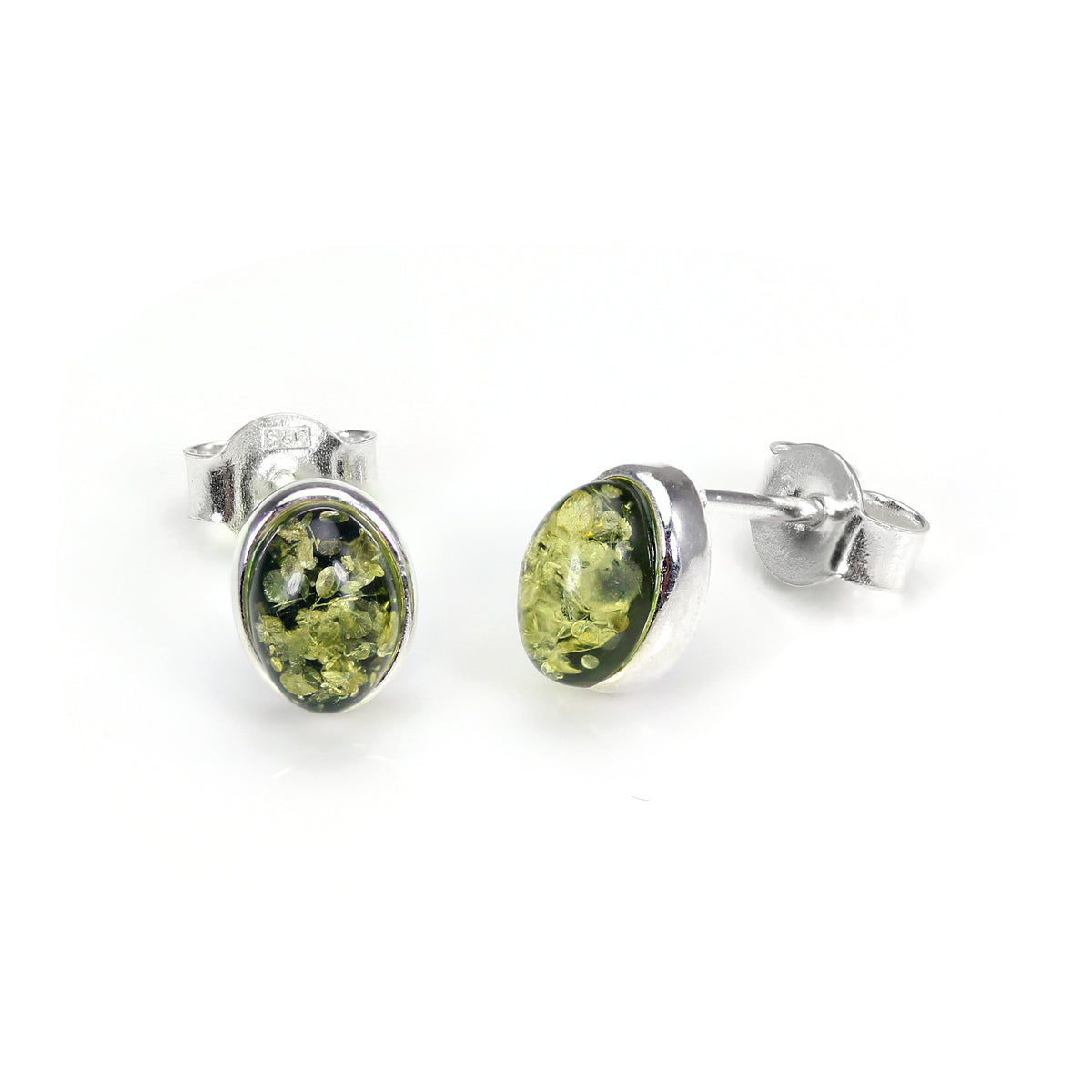 Small Sterling Silver & Baltic Amber Oval Stud Earrings