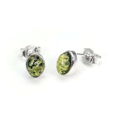 Small Sterling Silver & Baltic Amber Oval Stud Earrings
