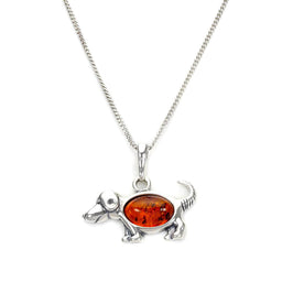 Sterling Silver & Baltic Amber Dog Pendant - 16 - 24 Inches