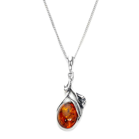 Sterling Silver & Baltic Amber Fruit Drop Pendant - 16 - 22 Inches