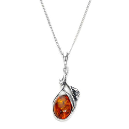 Sterling Silver & Baltic Amber Fruit Drop Pendant - 16 - 24 Inches