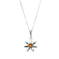 Sterling Silver & Baltic Amber Flower Pendant - 14 - 32 Inches