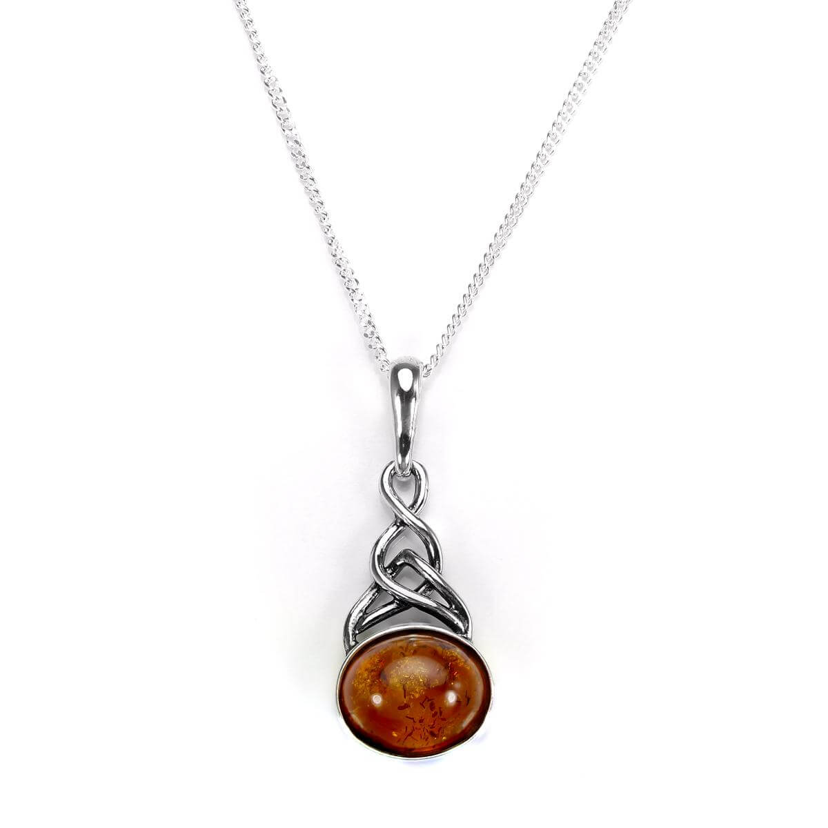 Woven Sterling Silver & Drop Baltic Amber Pendant - 16 - 22 Inches