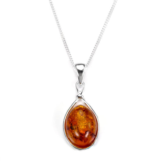 Sterling Silver & Baltic Amber Oval Pendant - 16 - 22 Inches
