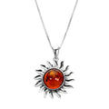 Large Sterling Silver & Baltic Amber Sun Pendant - 16 - 24 Inches