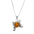 Sterling Silver & Baltic Amber Jumping Frog Pendant - 16 - 24 Inches