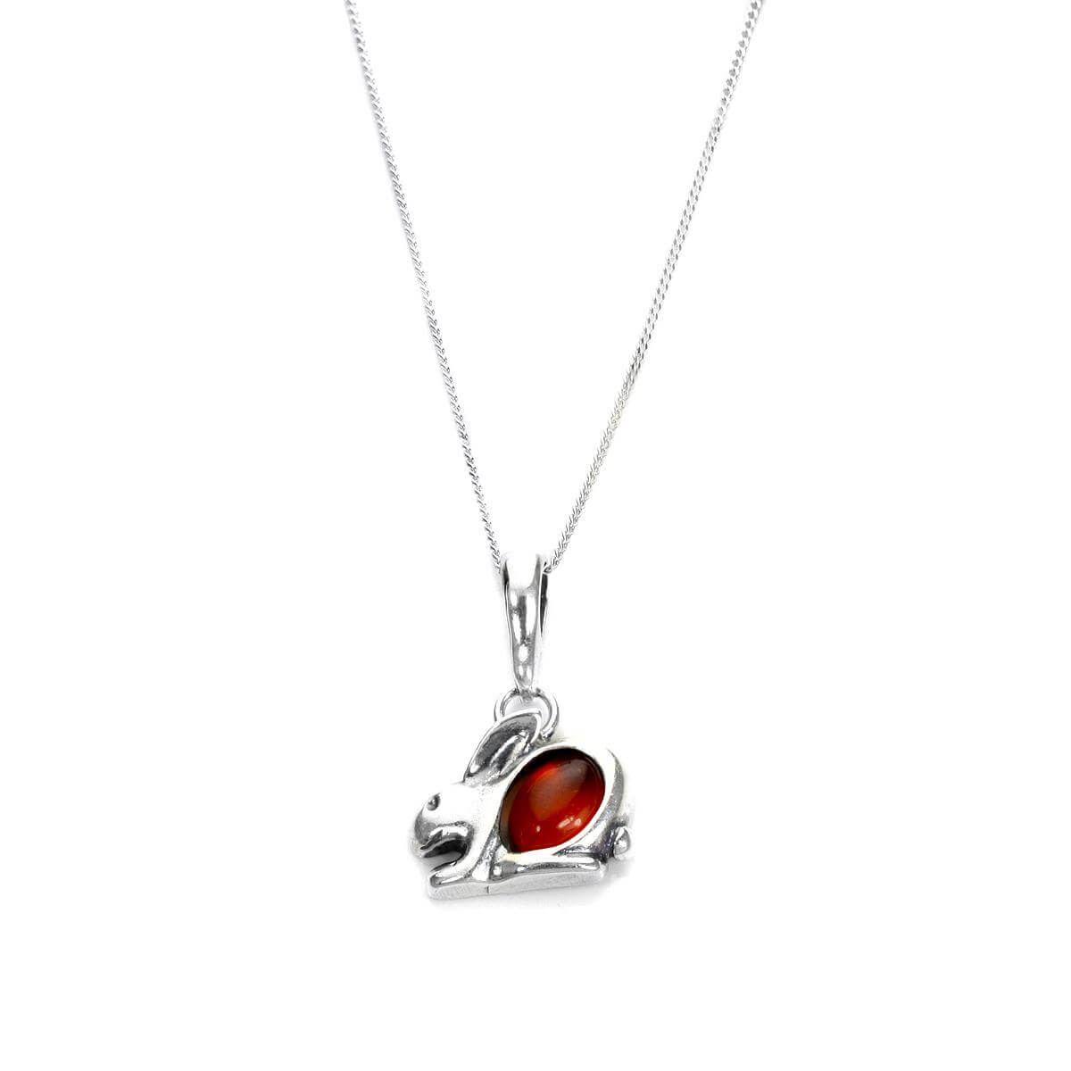 Sterling Silver & Baltic Amber Rabbit Pendant - 14 - 32 Inches