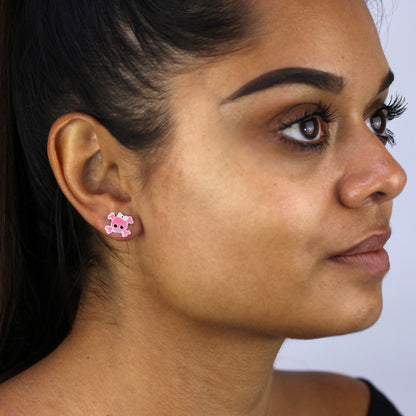 Sterling Silver Pink Skull Stud Earrings