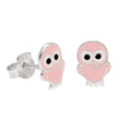 Sterling Silver Pink Owl Stud Earrings