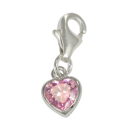 Sterling Silver Pink Heart Crystal Charm