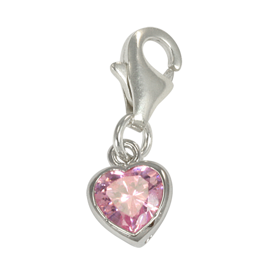 Sterling Silver Pink Heart Crystal Charm