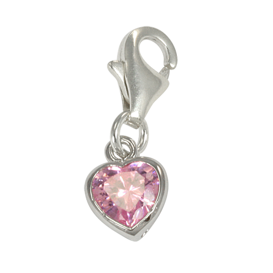 Sterling Silver Pink Heart Crystal Charm
