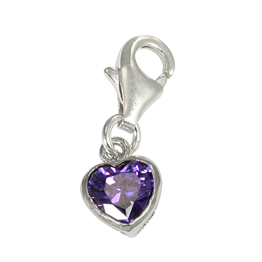 Sterling Silver Purple Heart Crystal Charm
